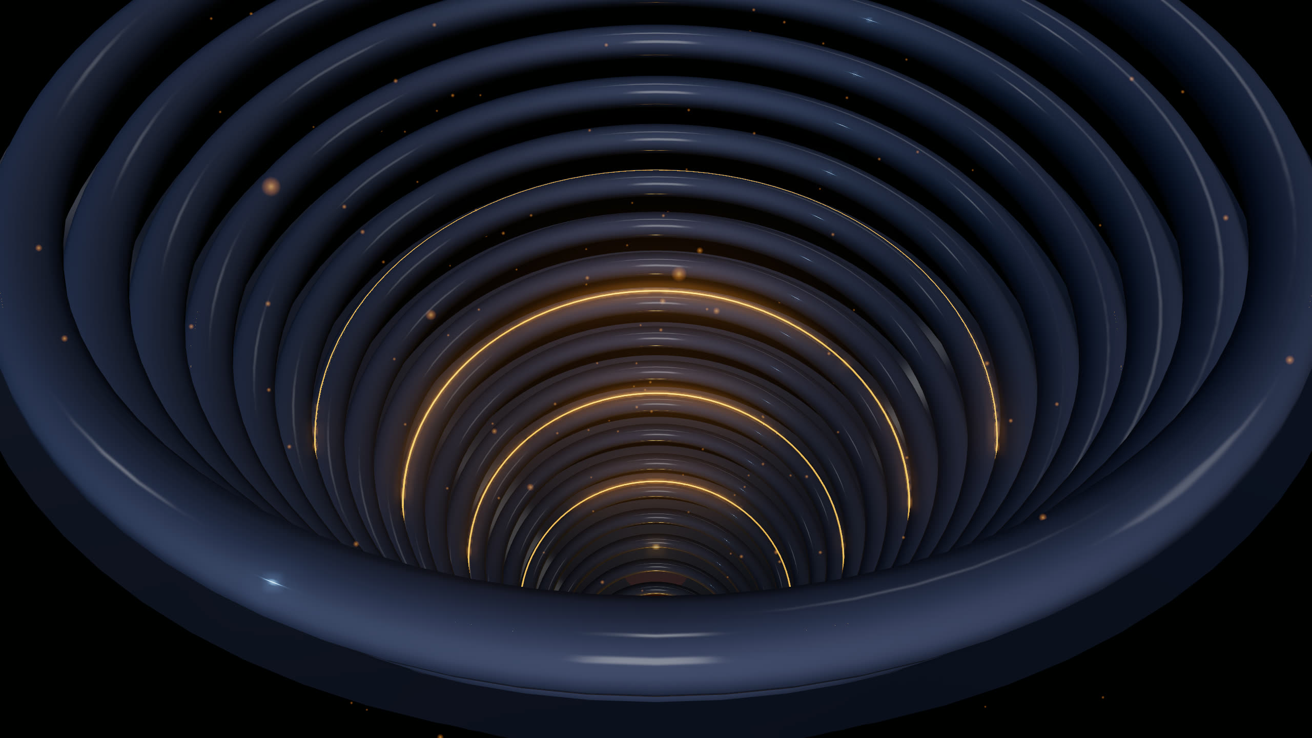 A terraced shaft descending toward a distant light